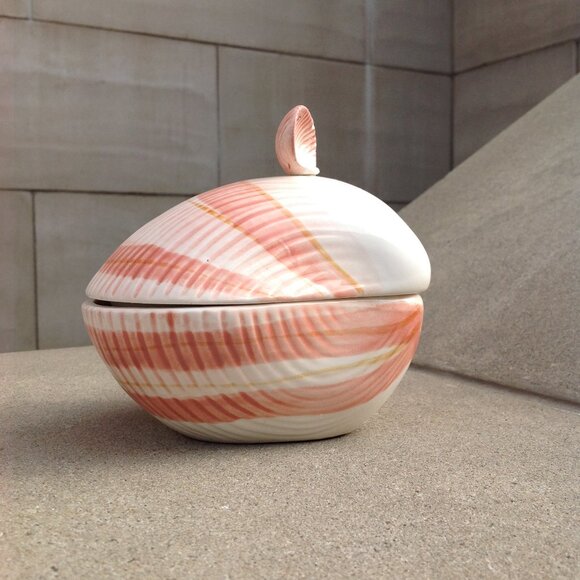 Fitz & Floyd Vanity Ceramic Box + Lid Peach Pink Mollusk Shell Coquille - Picture 6 of 16